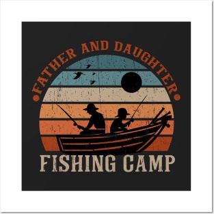 Daughter and Father Fishing design retro vintage sunset fishing club camp Posters and Art